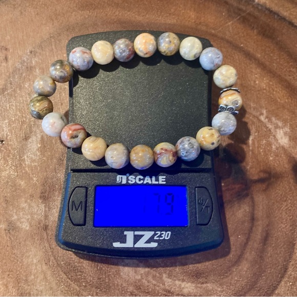 Crazy Lace Agate Bracelet & Peach Lemurian Quartz Pendant Set - Picture 4 of 7